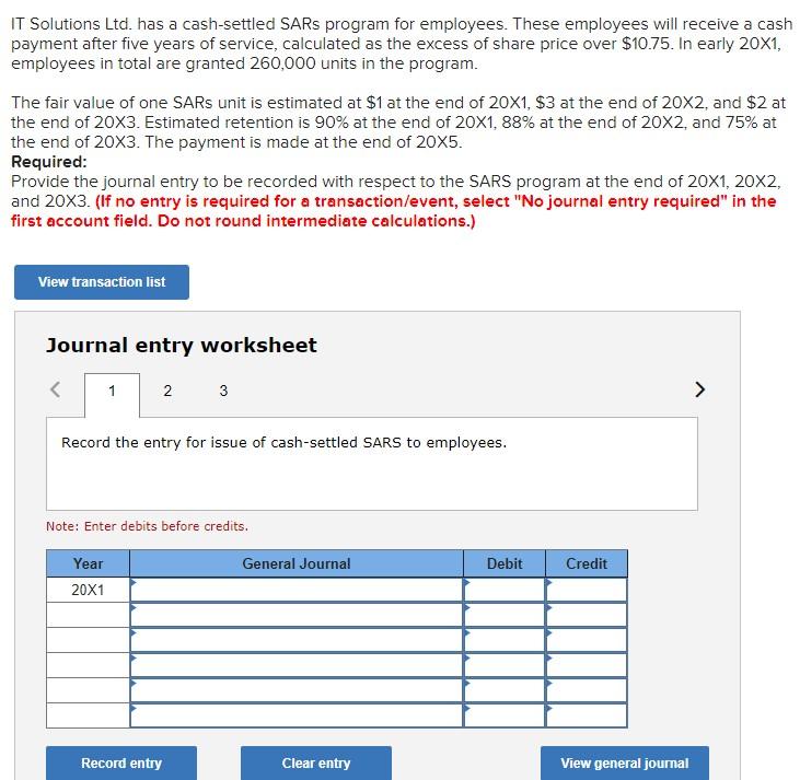 Solved IT Solutions Ltd. has a cash-settled SARS program for | Chegg.com