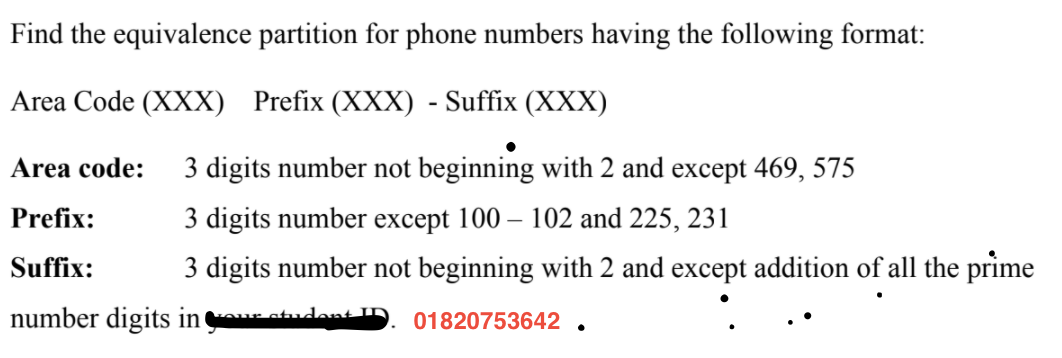 Find The Equivalence Partition For Phone Numbers Chegg Com