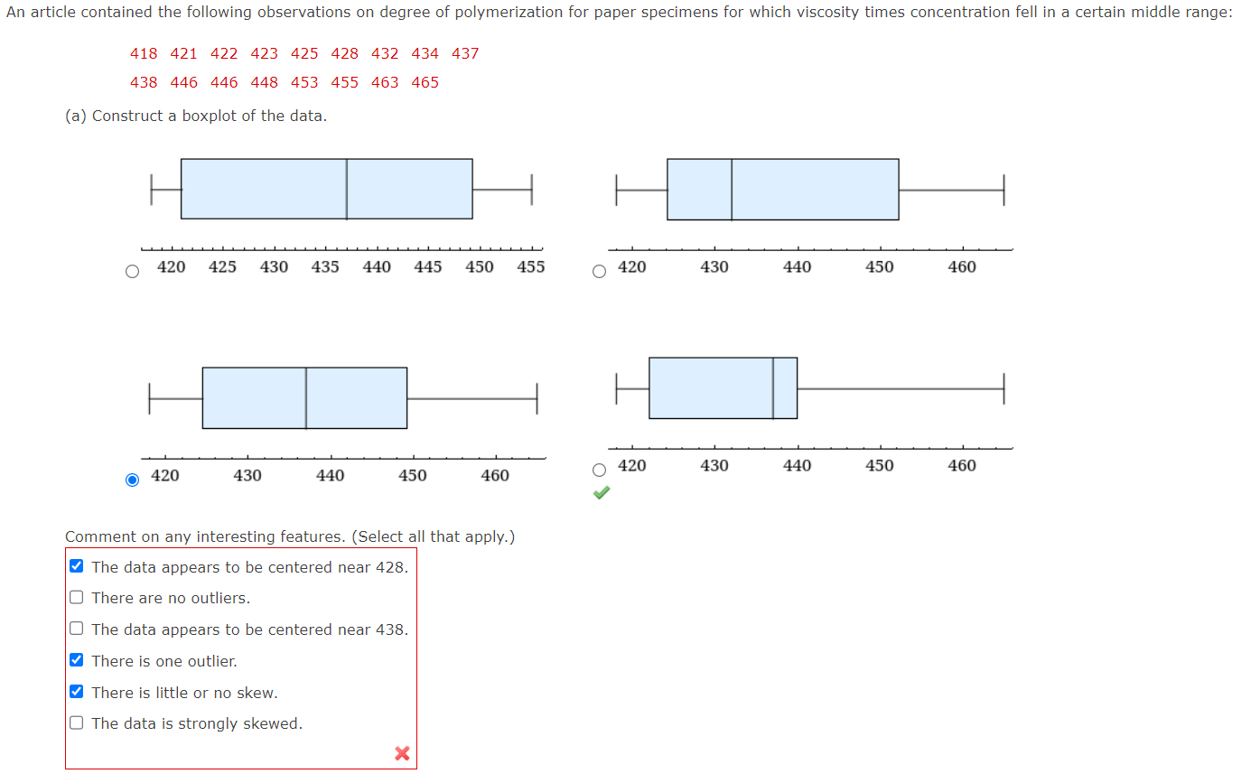 Solved (a) Construct a boxplot of the data. Comment on any | Chegg.com