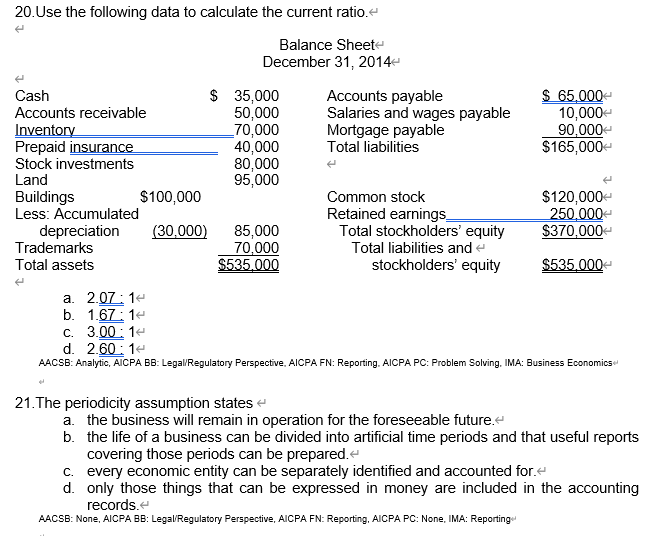 Solved 20. Use the following data to calculate the current