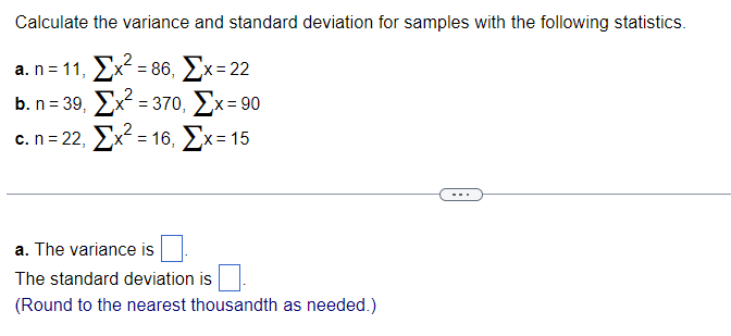 Solved also B variance and the standard deviation, and C | Chegg.com