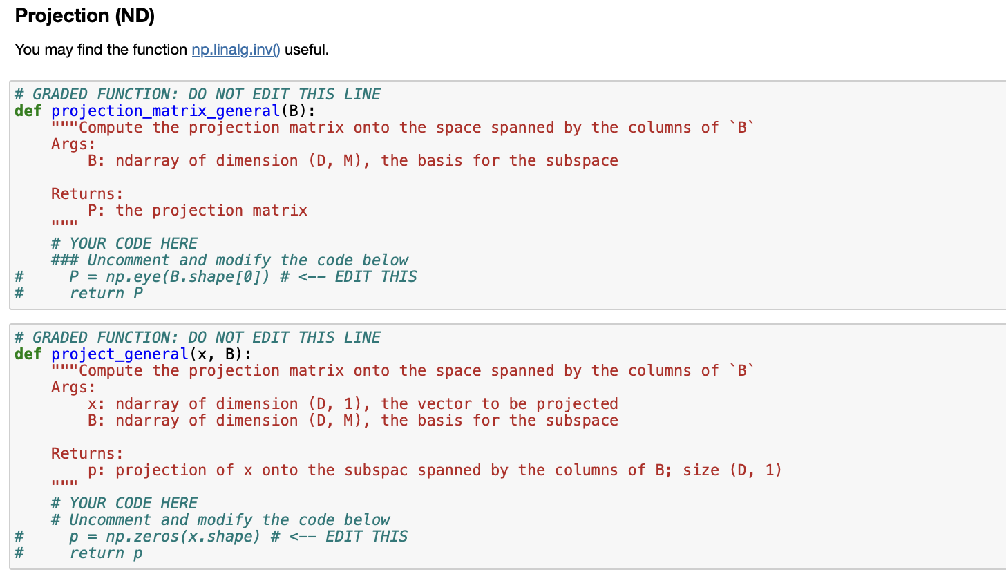 Solved Projection (1d) Recall that you can use np⋅dot(a,b) | Chegg.com