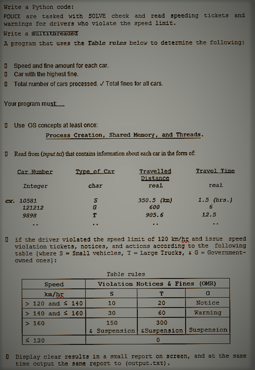 Solved Write a Python code: POLICE are tasked with SOLVE | Chegg.com