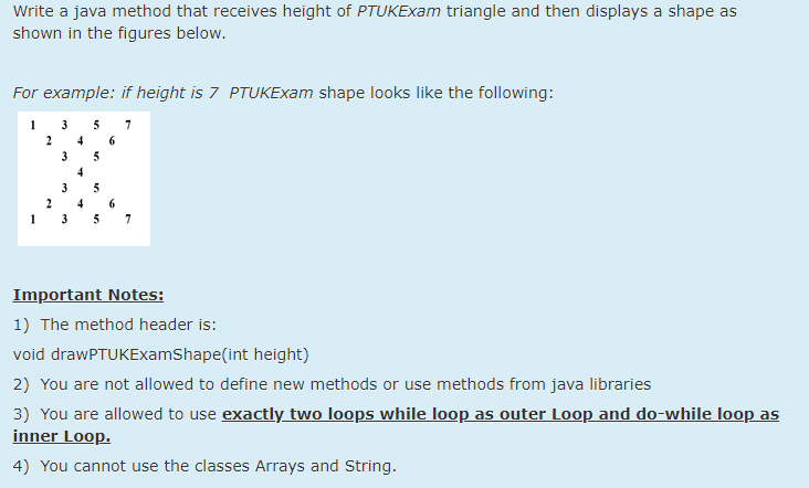Solved Write a java method that receives height of PTUKExam | Chegg.com