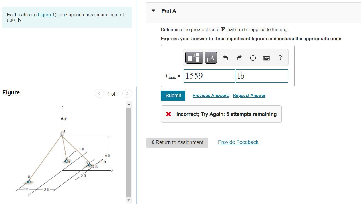Solved Each cable in can support a maximum force of 600lb. | Chegg.com