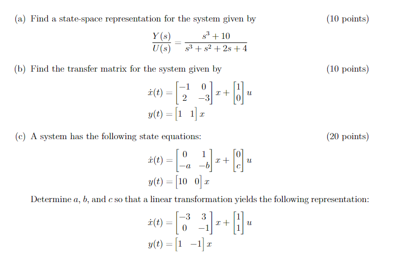 Solved (a) Find A State-space Representation For The System | Chegg.com