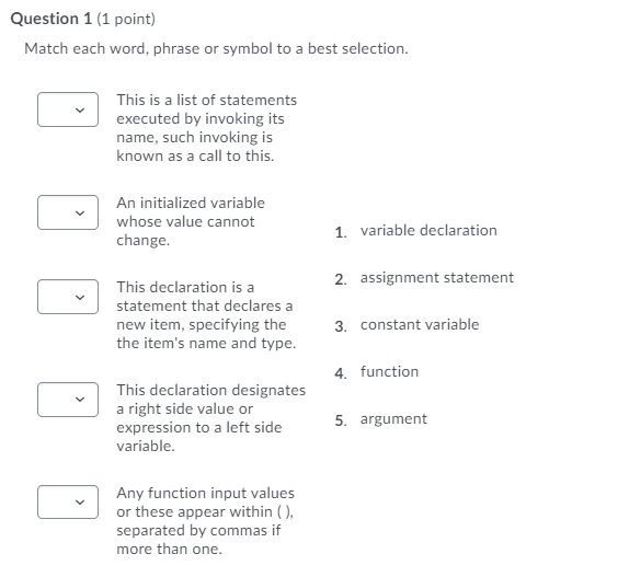 Solved Question 1 (1 point) Match each word, phrase or | Chegg.com