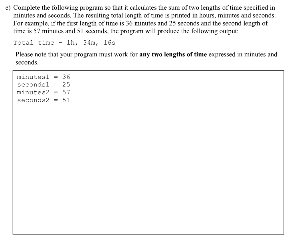 Solved E Complete The Following Program So That It Chegg