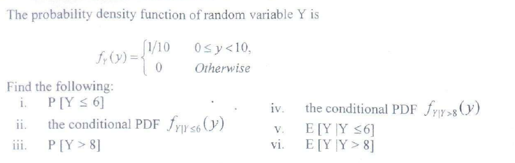 Solved The probability density function of random variable Y | Chegg.com