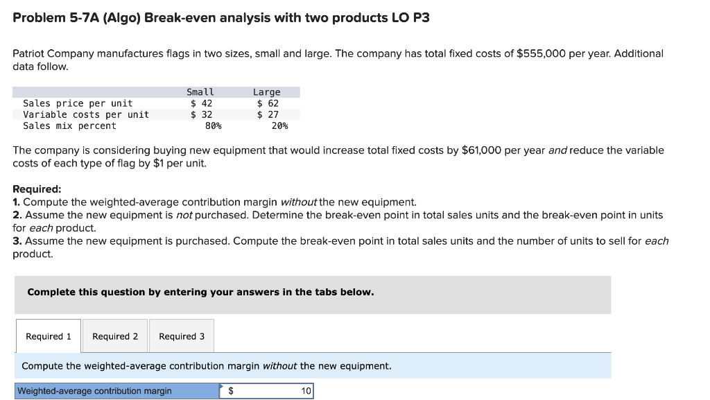 Solved Problem 5-7A (Algo) Break-even Analysis With Two | Chegg.com