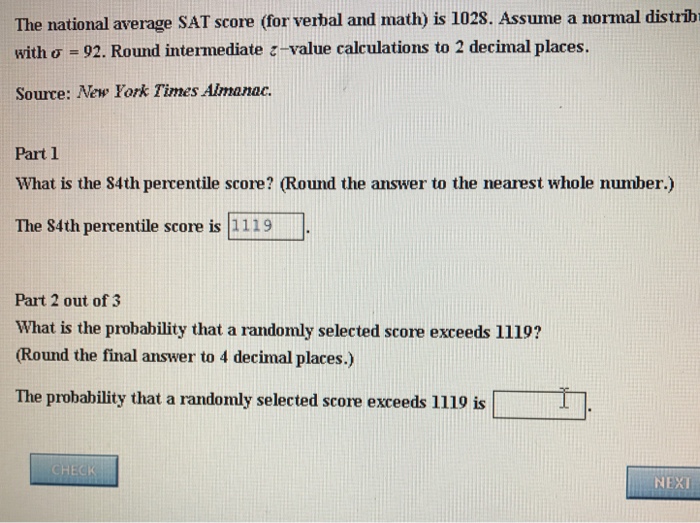 Solved The national average SAT score (for verbal and math)