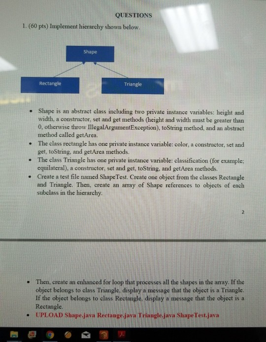 Solved QUESTIONS 1.(60 pts) Implement hierarchy shown below. | Chegg.com