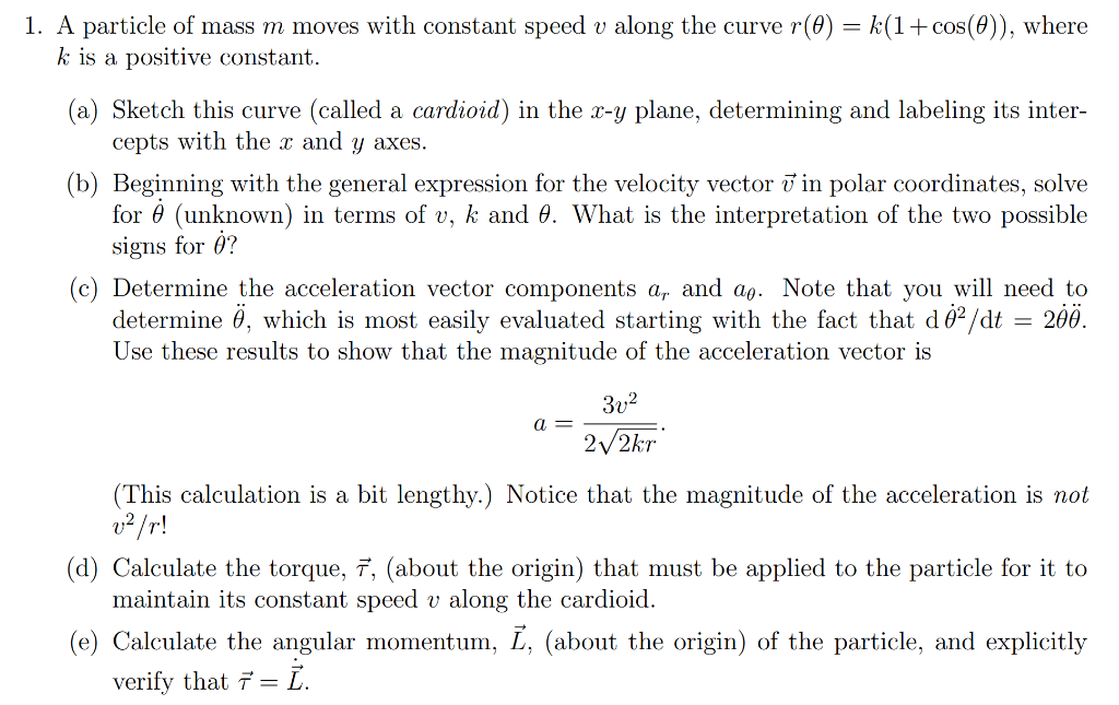 Solved 1. A particle of mass m moves with constant speed v | Chegg.com
