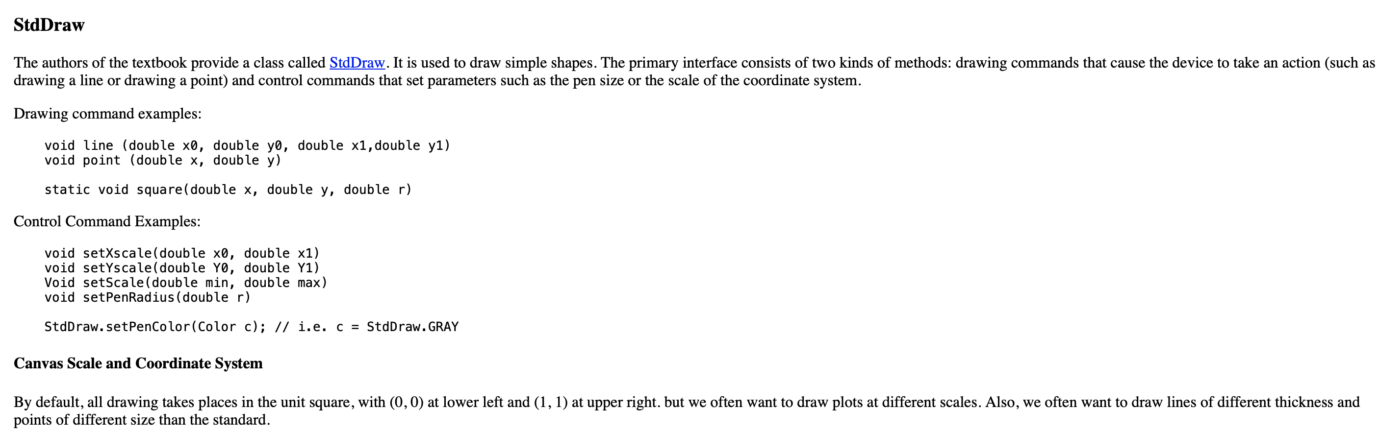 StdDraw The authors of the textbook provide a class | Chegg.com