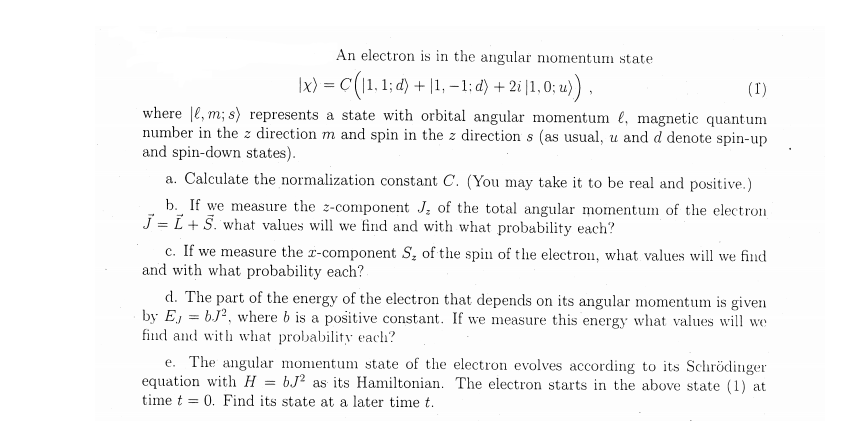 Solved An electron is in the angular momentum state \x) = | Chegg.com