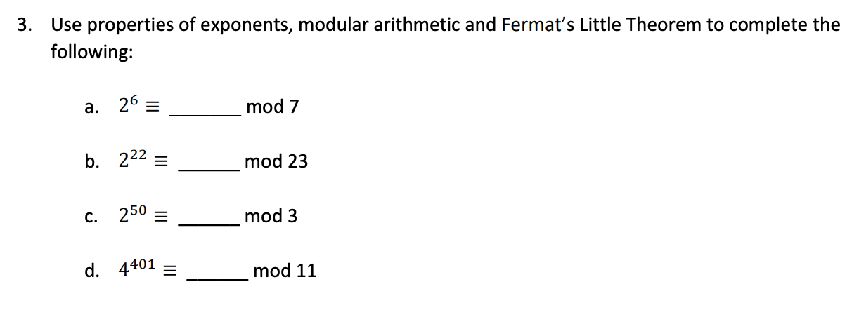 Solved 3. Use properties of exponents, modular arithmetic | Chegg.com