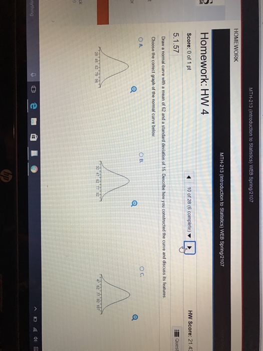 Solved Draw A Normal Curve With A Mean Of 62 And A Standard Chegg