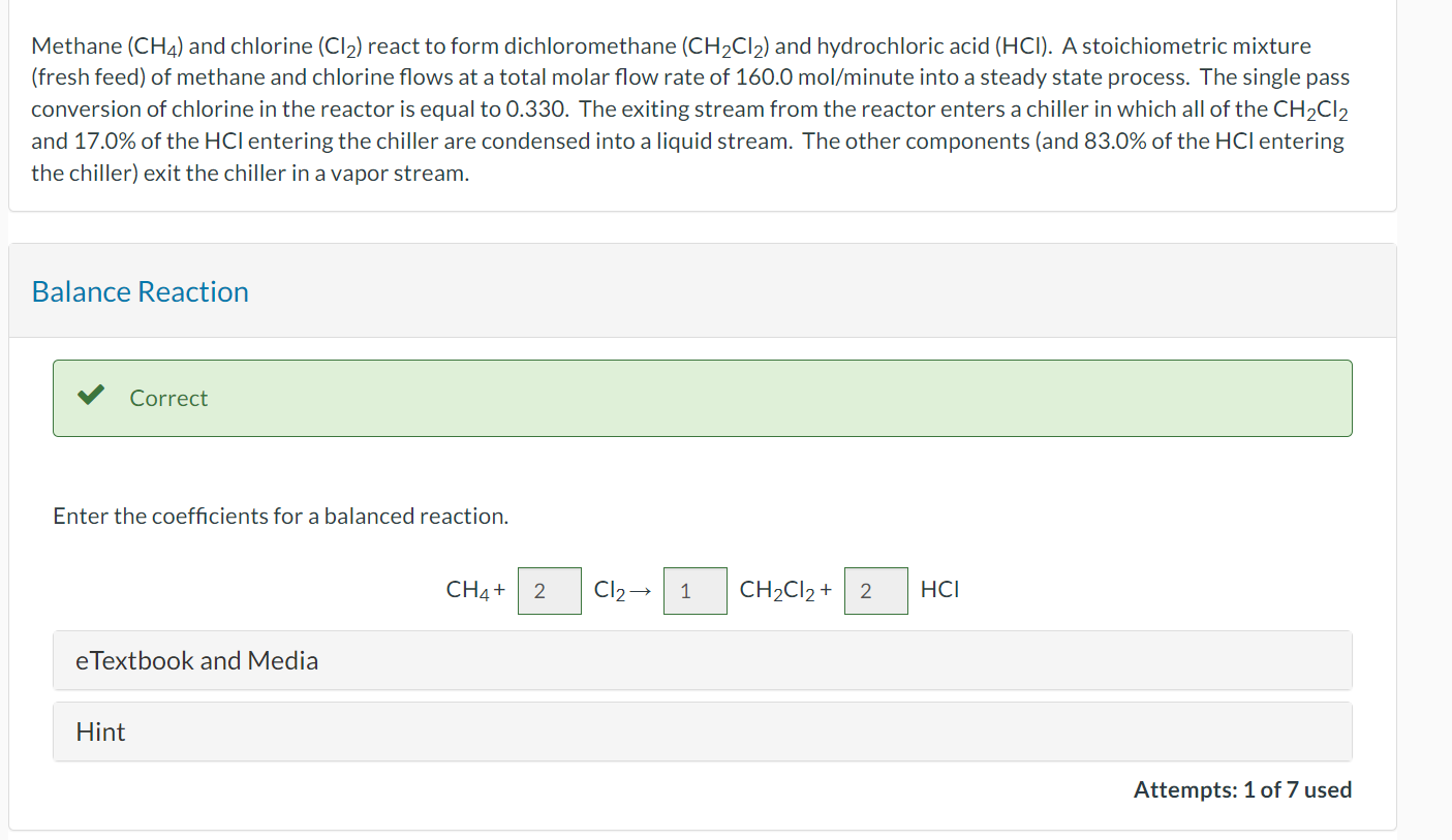 Solved Methane Ch4 And Chlorine Cl2 React To Form