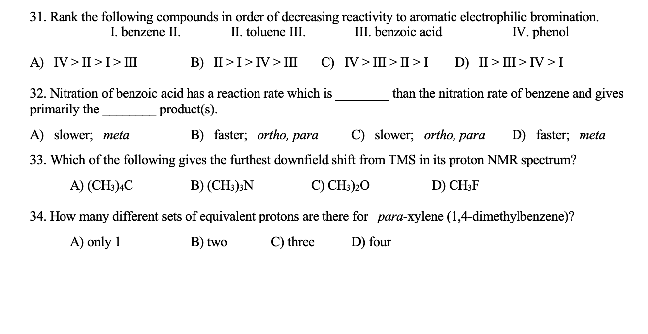 Solved 31 Rank The Following Compounds In Order Of 6020