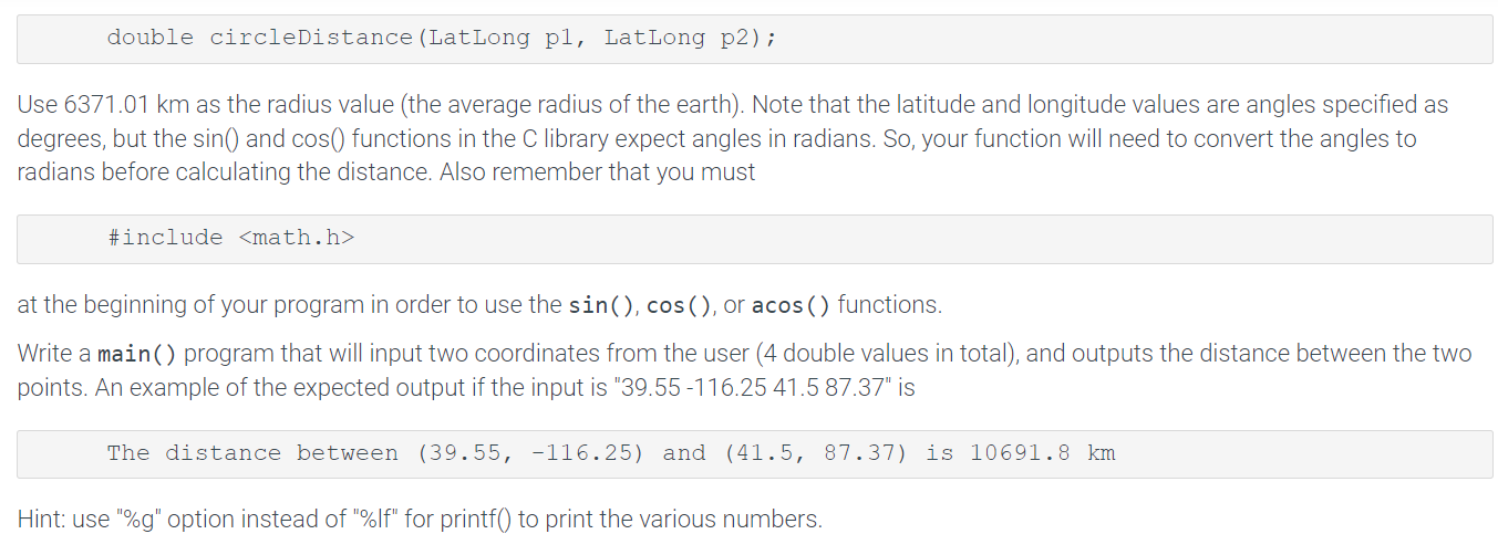 Solved The Great Circle Distance Is The Distance Between Two Chegg Com   PhpLEi7qa