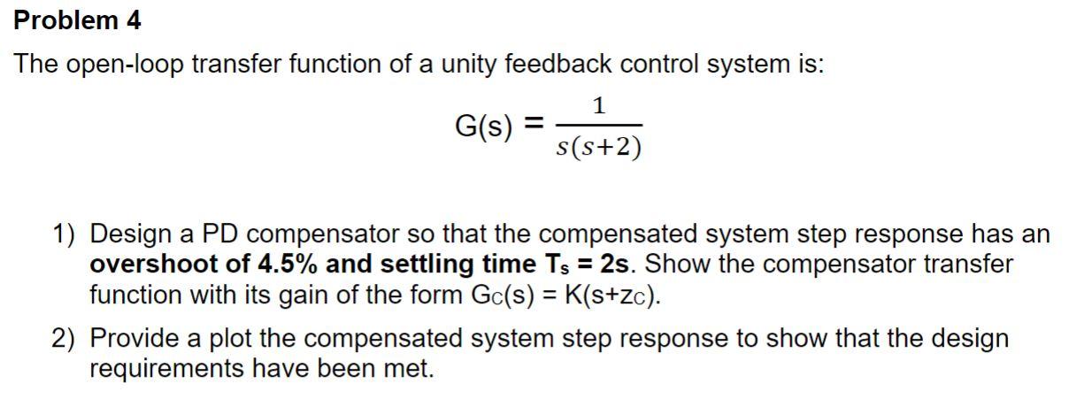 Solved Problem 4 The open-loop transfer function of a unity | Chegg.com