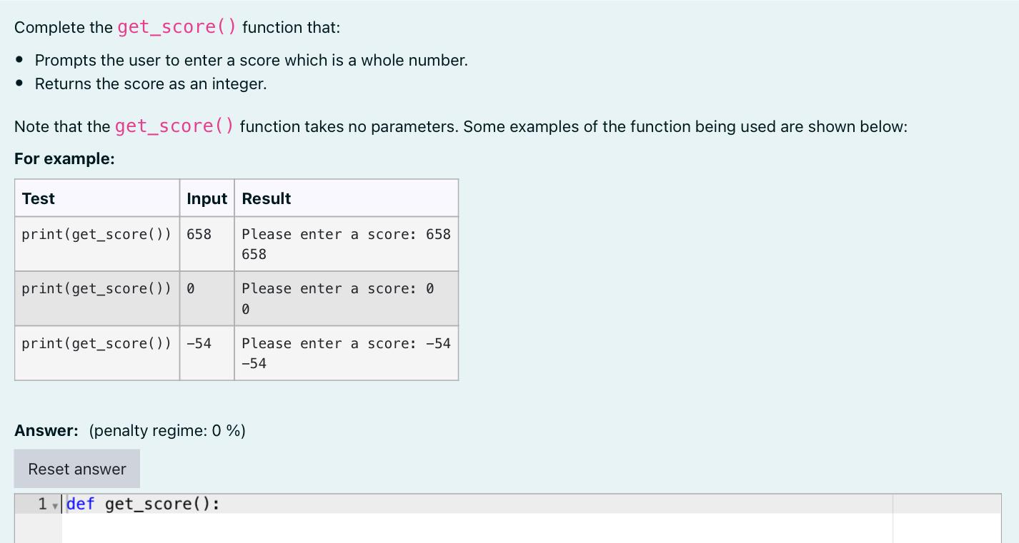 Solved Python Complete the get_score() function that: | Chegg.com
