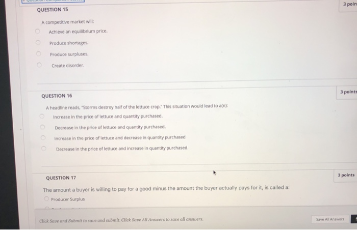 Solved 3 poin QUESTION 15 A competitive market will: Achieve | Chegg.com