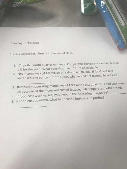 Retailing. 3/19/2018 In class worksheet. Turn in at