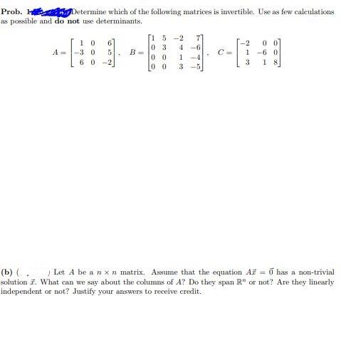 Solved Prob. Determine which of the following matrices is | Chegg.com
