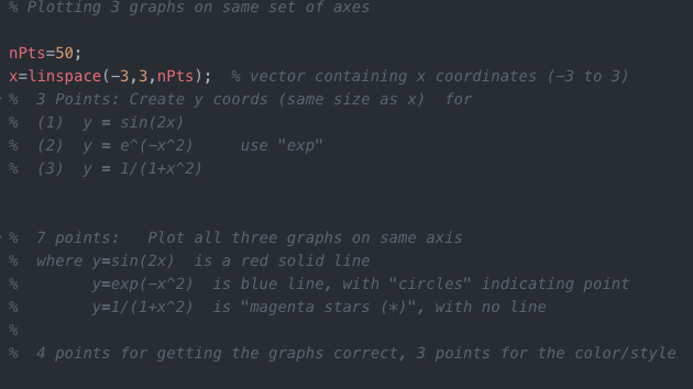 Solved % Plotting 3 graphs on same set of axes nPts=50; | Chegg.com