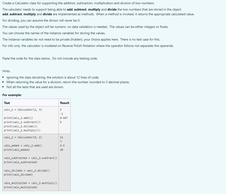 Solved Create a Calculator class for supporting the | Chegg.com