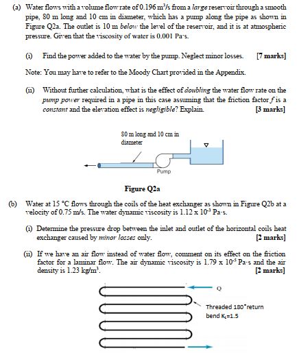 Solved a (a) Water flows with a volume flow rate of 0.196 | Chegg.com