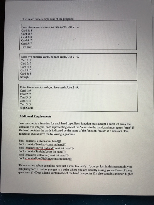 Write a C++ program that reads five cards from the | Chegg.com