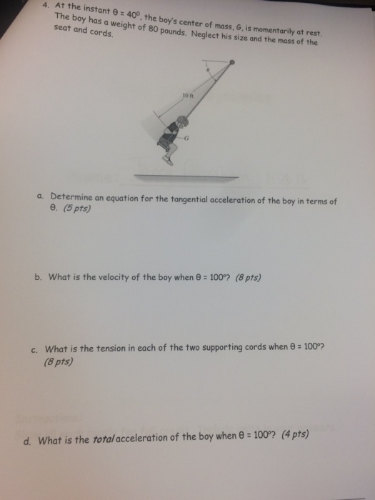 Solved At the instant Theta = 40 degree, the boy's center of