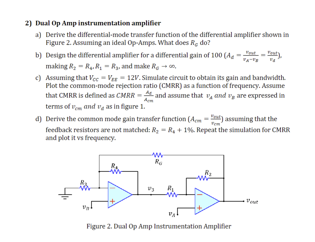 Solved 2 Dual Op Amp Instrumentation Amplifier A Derive