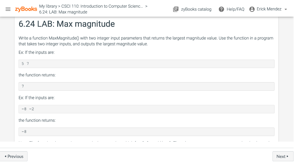 Solved = ZyBooks My Library > CSCI 110: Introduction To | Chegg.com