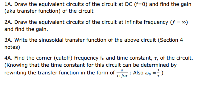 Solved 1A. Draw the equivalent circuits of the circuit at DC | Chegg.com