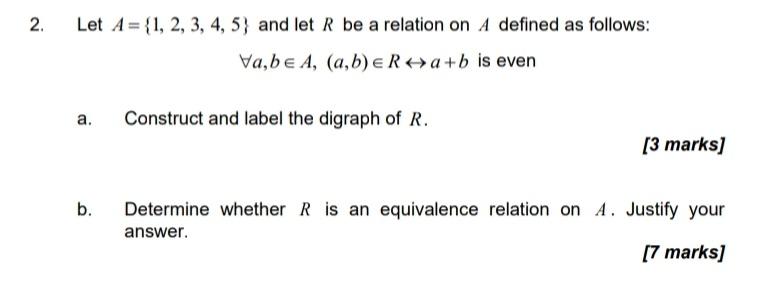 Solved 2. Let A = {1, 2, 3, 4, 5) And Let R Be A Relation On | Chegg.com