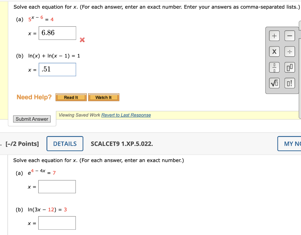 Solved Solve each equation for x. (For each answer, enter an | Chegg.com