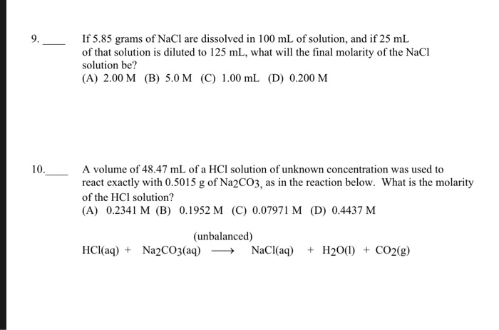 Solved If 5.85 grams of NaCl are dissolved in 100 mL of | Chegg.com