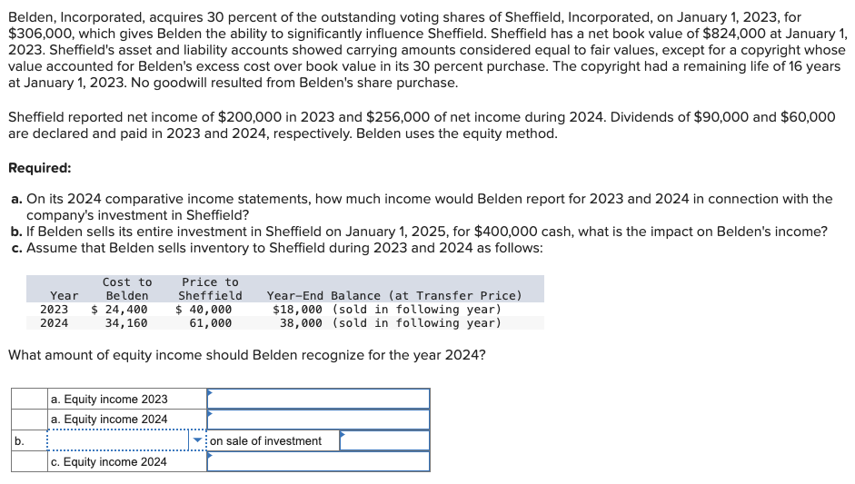 Solved Belden, Incorporated, acquires 30 ﻿percent of the | Chegg.com
