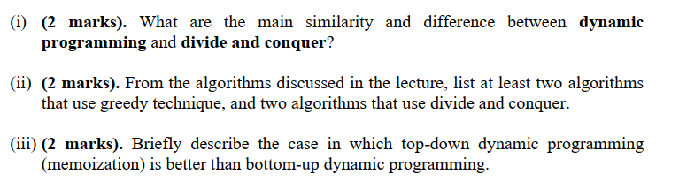 Solved Regarding Divide and Conquer & Dynamic Programming | Chegg.com
