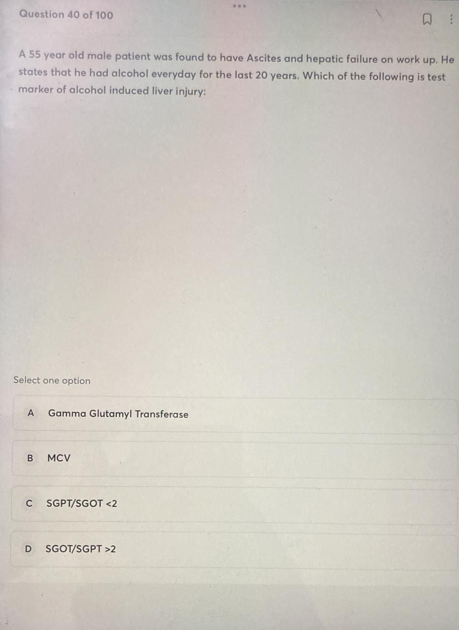 Solved Question 40 of 100 A 55 year old male patient was | Chegg.com