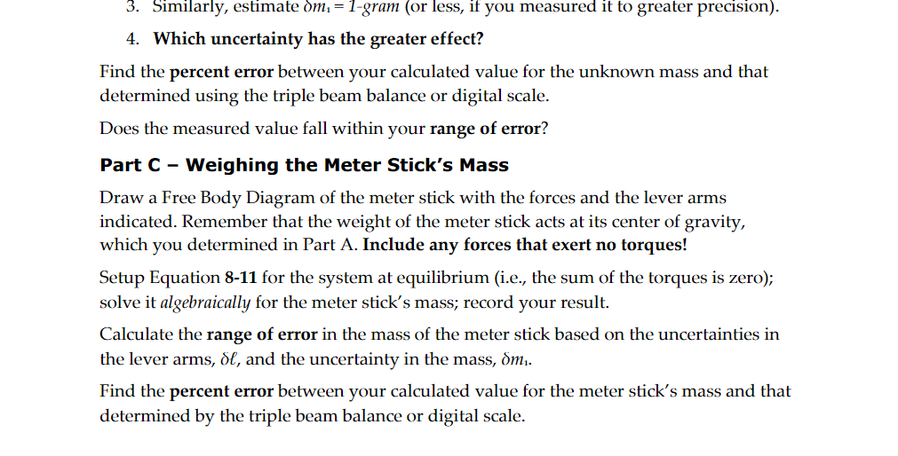 Solved PostLab Analysis Part B Weighing the Unknown Mass