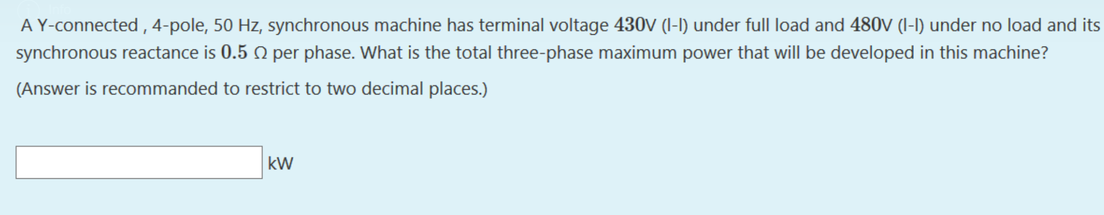 Solved A Y-connected, 4-pole, 50 Hz, synchronous machine has | Chegg.com