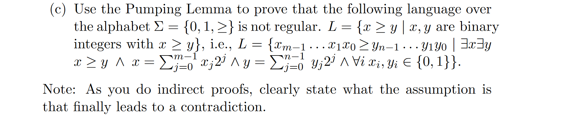 |(c) Use the Pumping Lemma to prove that the | Chegg.com