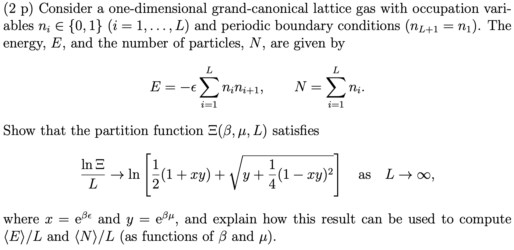 2 P Consider A One Dimensional Grand Canonical L Chegg Com