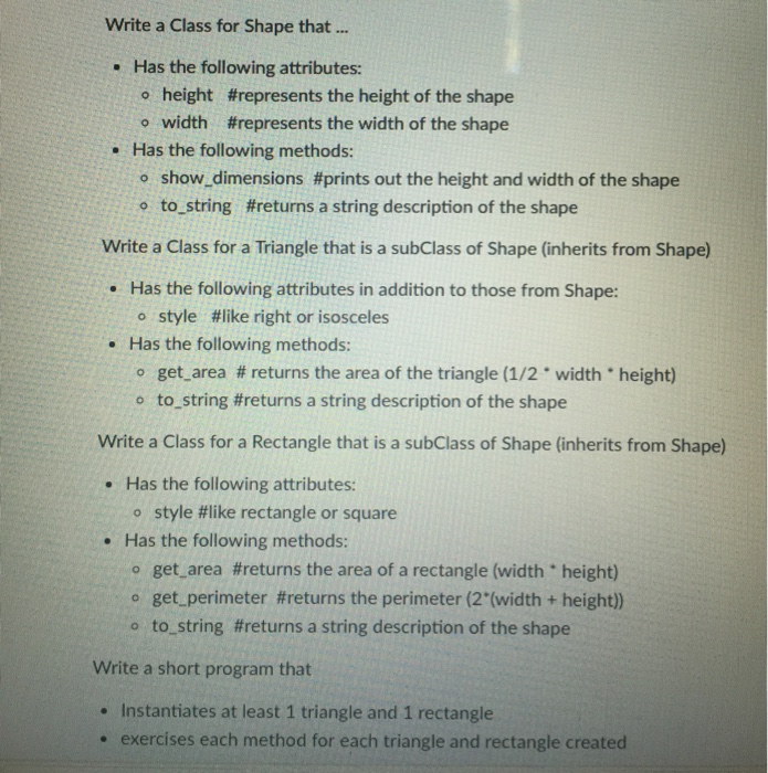 Solved Write a Class for Shape that Has the following | Chegg.com