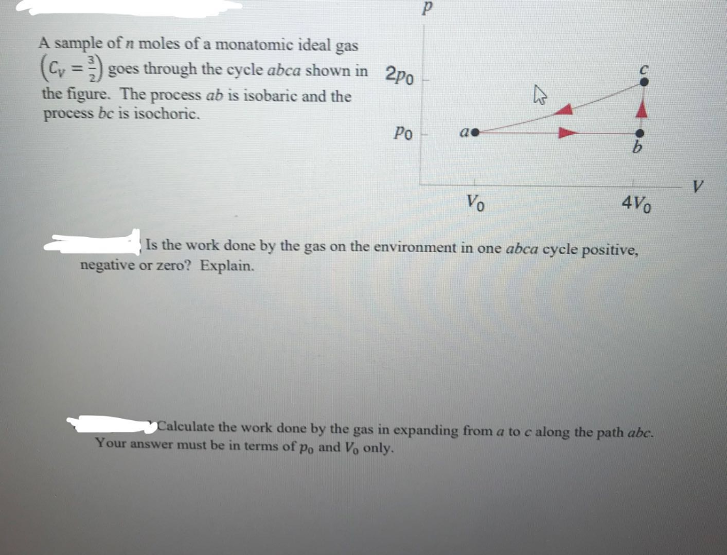 Solved A sample of n moles of a monatomic ideal gas (Cy =>) | Chegg.com