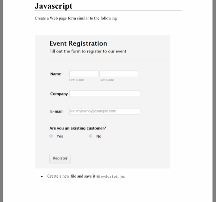 Javascript Create a Web page form similar to the | Chegg.com